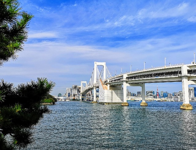 東京都お台場・「台場公園」から見えるレインボーブリッジ